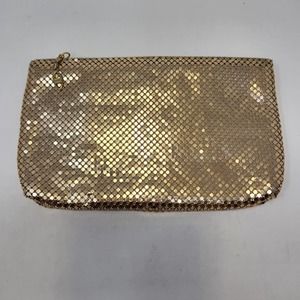 Gold Mesh Vintage Clutch Evening Handbag Zipper Closure Made in Hong Kong